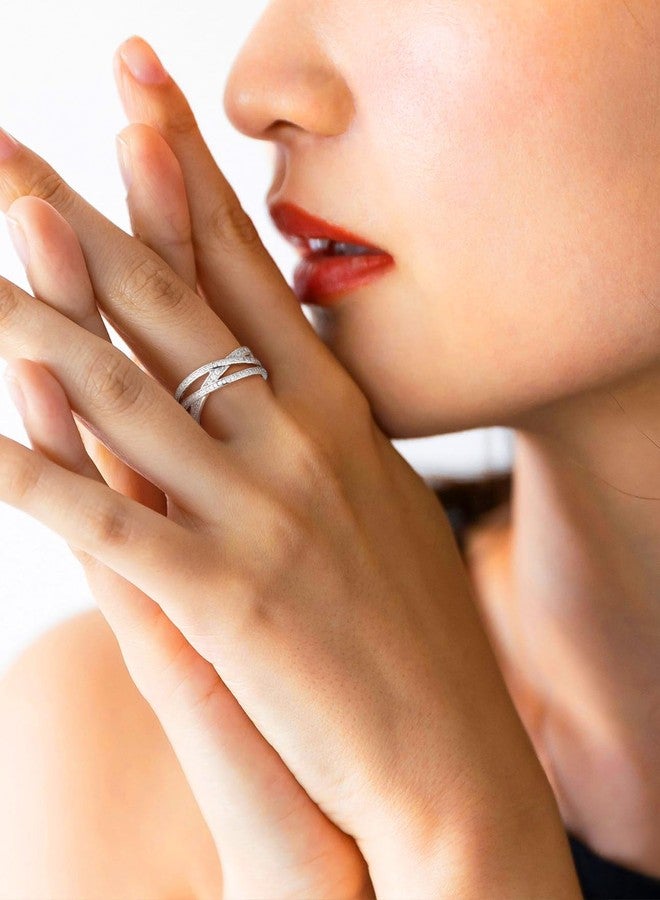 Bestyle 925 Sterling Silver Criss Cross Ring Casual Finger Diamond Ring for Women | Thin Band for Stacking | Simulated Diamond Eternity Wedding Band | Size 8 - Image 4